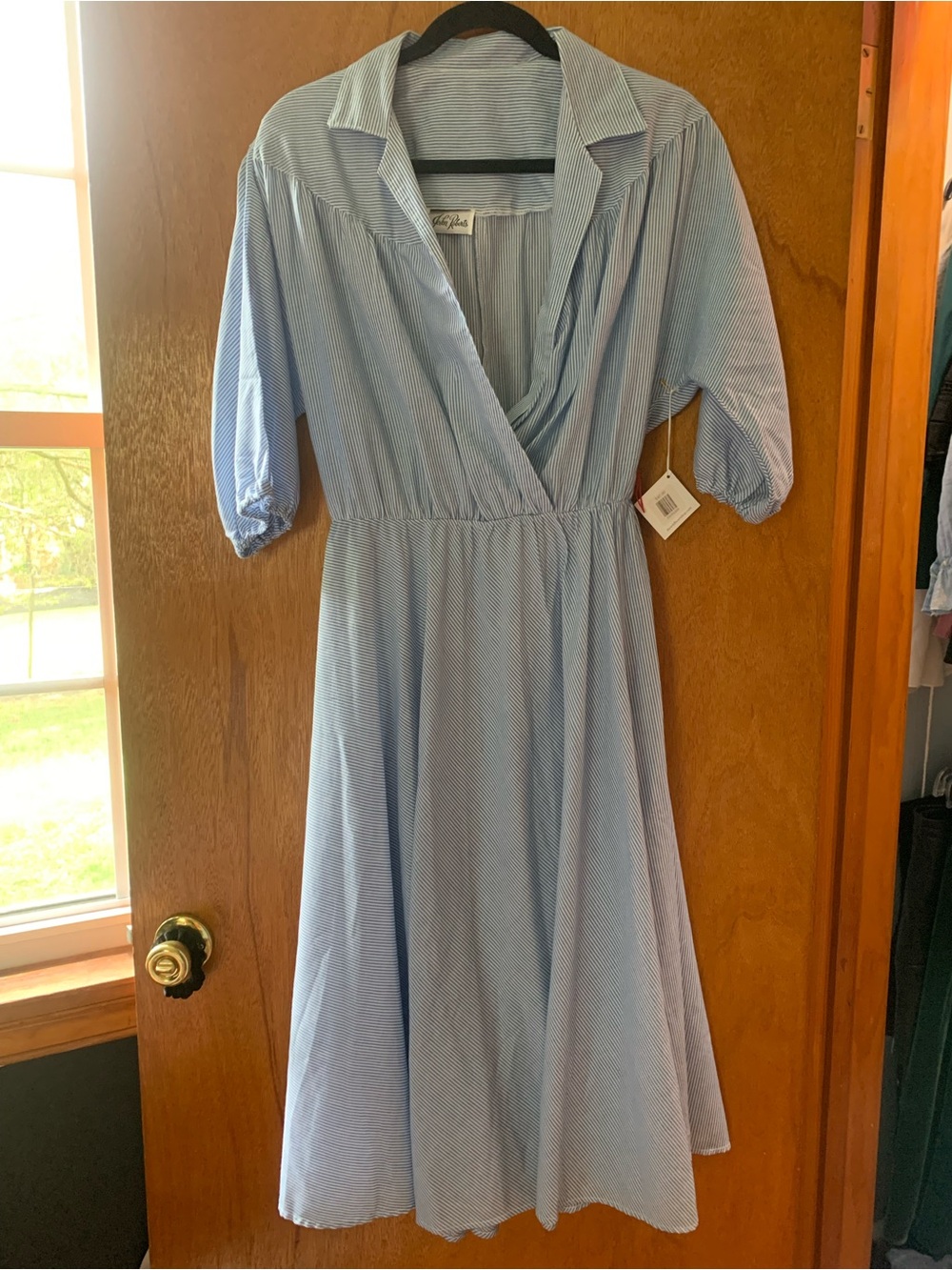 Rails Light Blue Striped Wrap Midi Dress